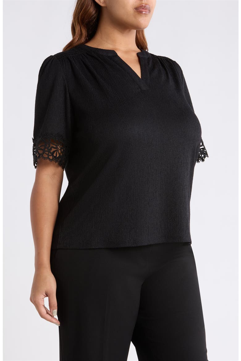 Crepe Lace Trim Top, Alternate, color, ANNE BLACK