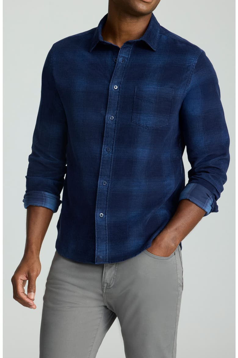 Winfield Ombré Check Cotton Corduroy Button-Up Shirt, Main, color, NAVY