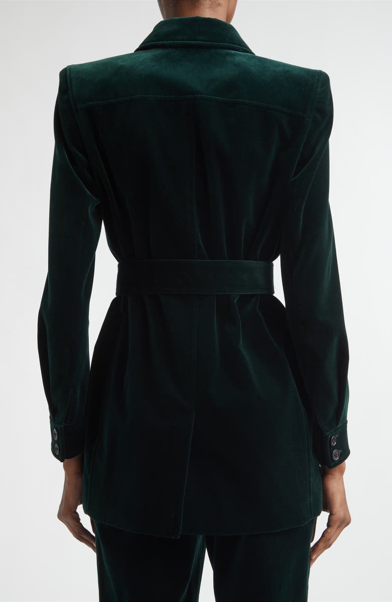 Saint Laurent Belted Cotton Velveteen Jacket, Alternate, color, Emeraude