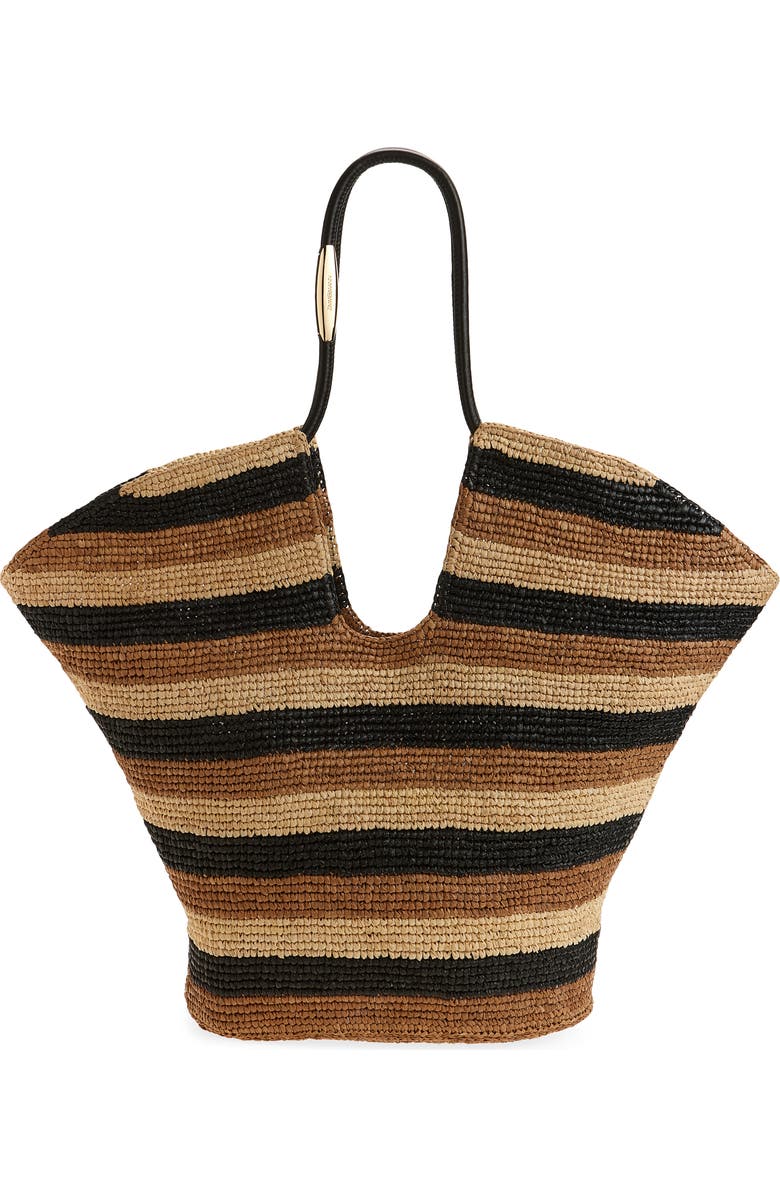 Zimmermann Large Goldentime Stripe Raffia Tote, Main, color, Black Stripes