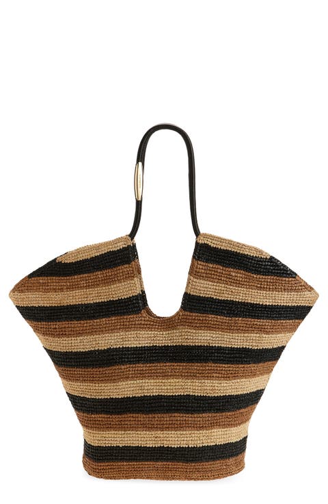 Large Goldentime Stripe Raffia Tote