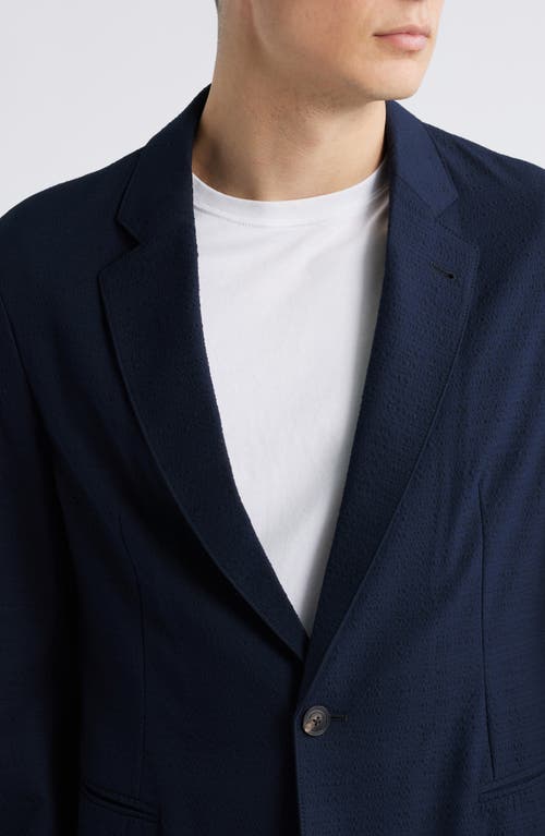 Emporio Armani Seersucker Soft Jacket In Navy