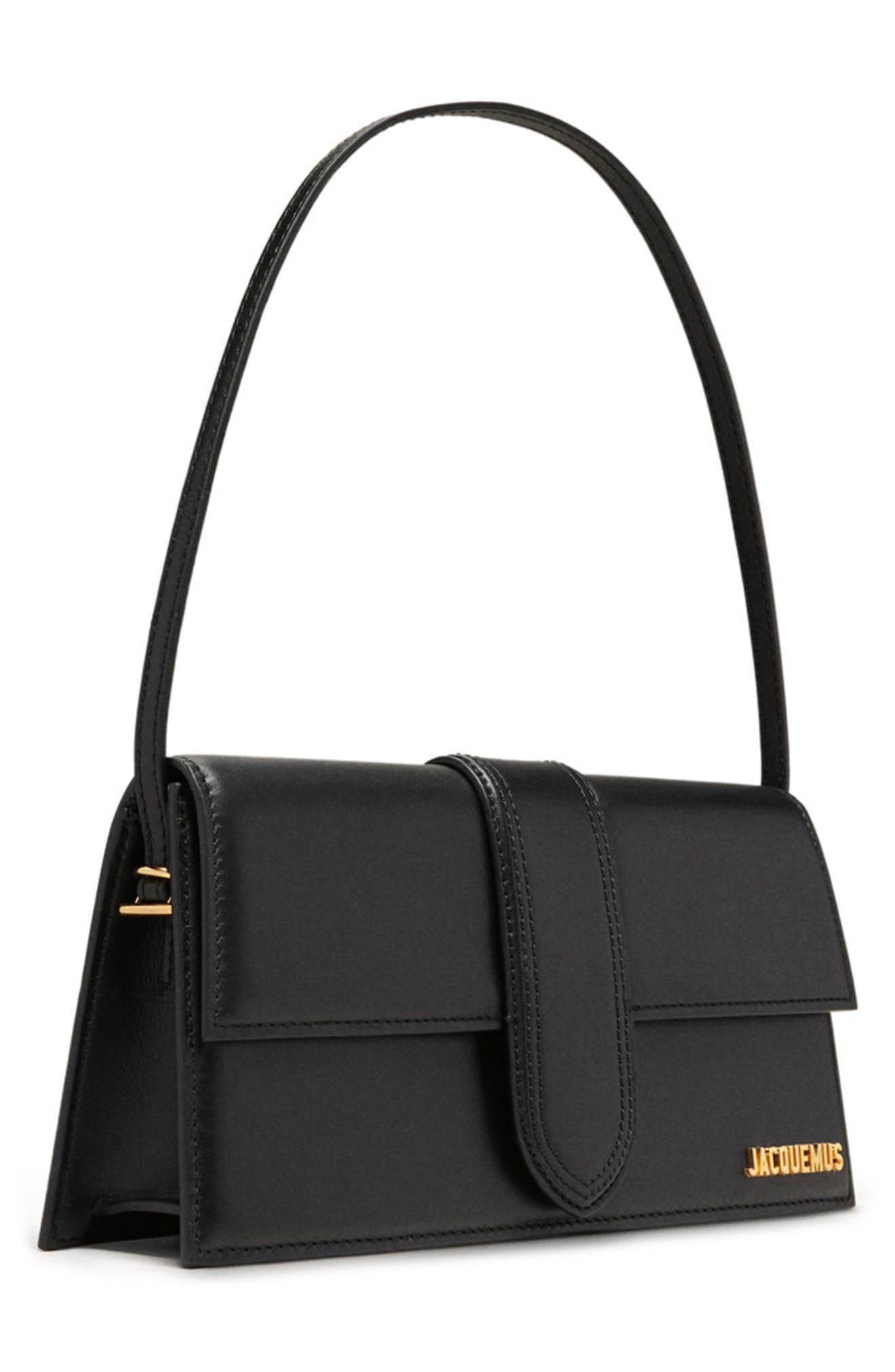 Jacquemus Long Le Bambino Leather Shoulder Bag, Alternate, color, Black