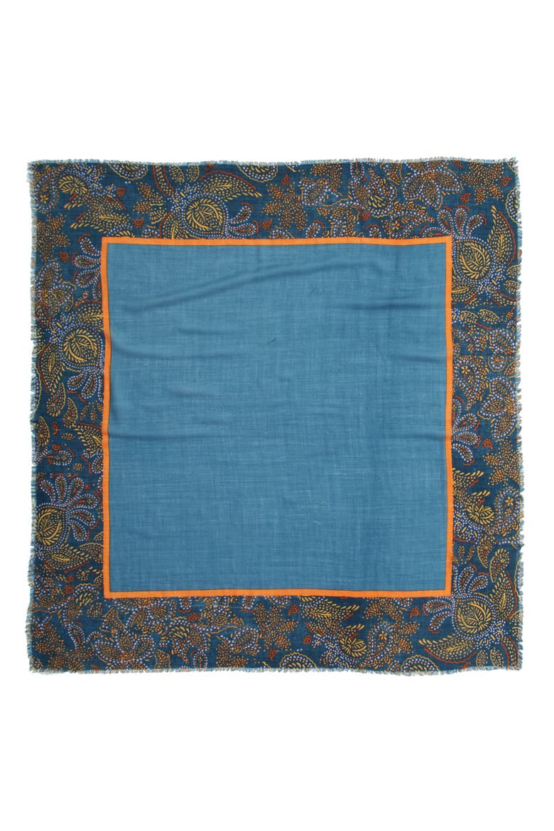 Print Square Wool Scarf, Alternate, color, TEAL PINPOINT PAISLEY