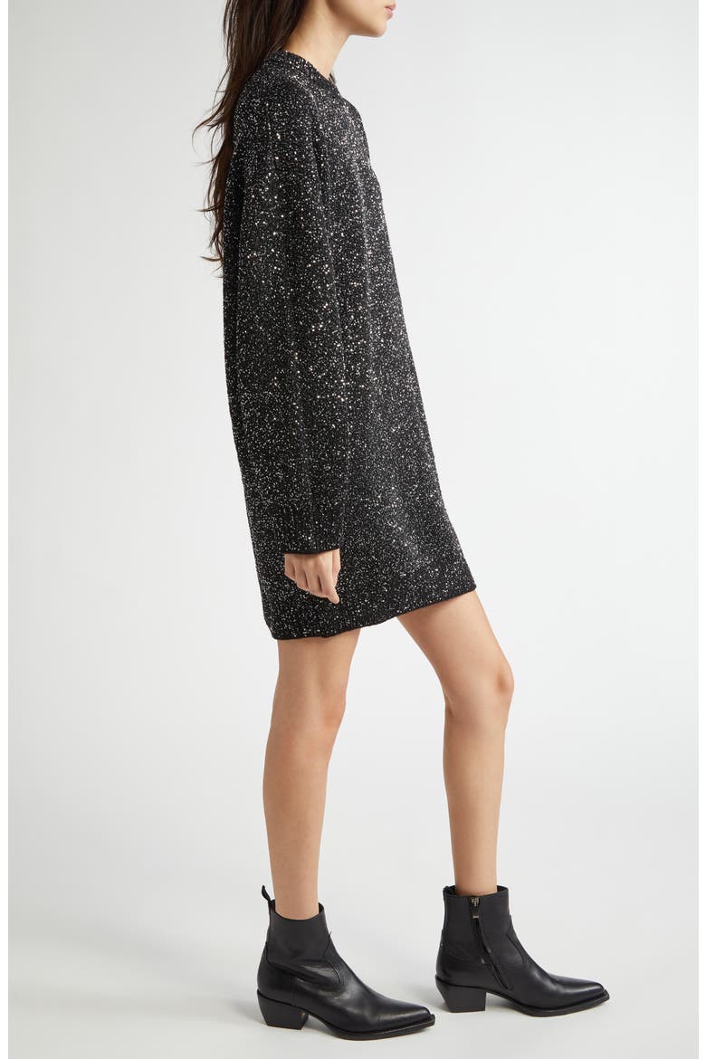 Sequin Wool Blend Oversize Sweater Dress, Alternate, color, BLACK
