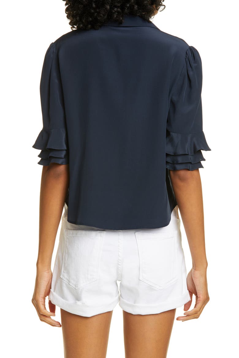 Ruffle Sleeve Silk Top, Alternate, color, DARK NAVY