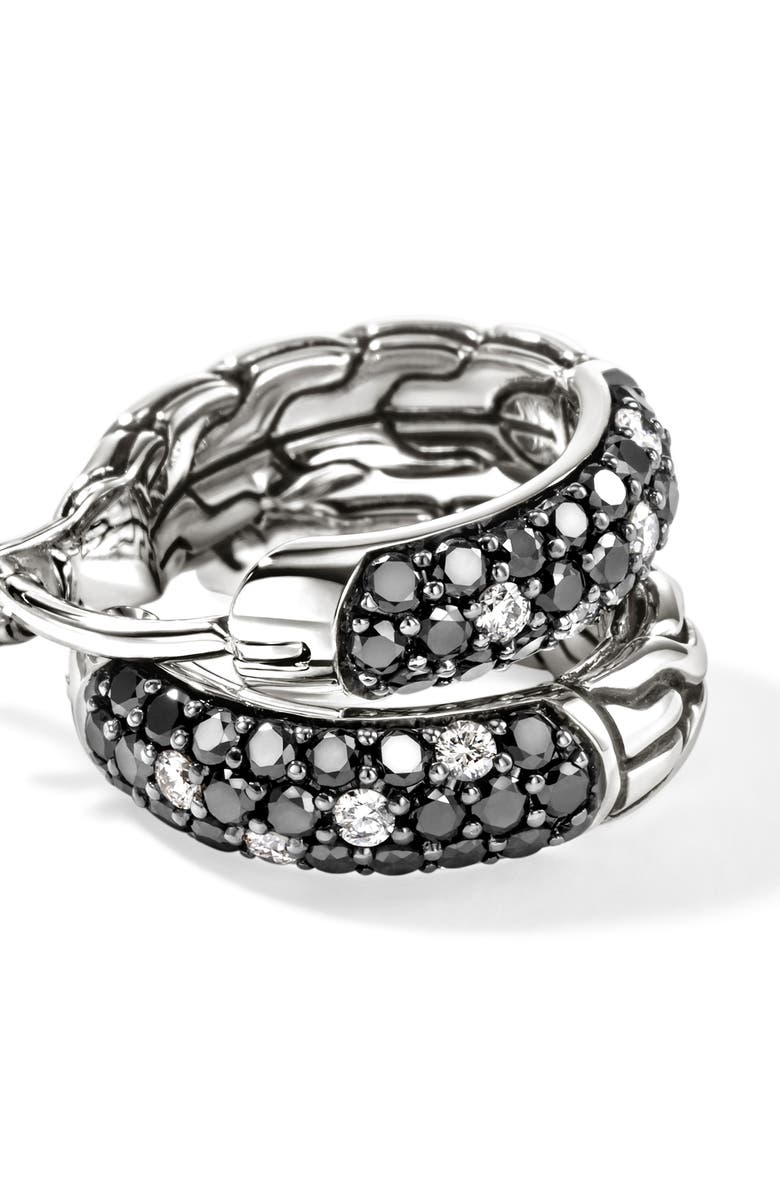 John Hardy JH Essentials Hoop Earrings, Sterling Silver, Diamonds, 13mm, Alternate, color, Silver/Black Diamonds