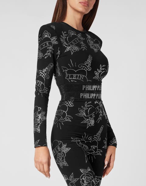 Shoulder Pads Cropped Top Ls Love Women