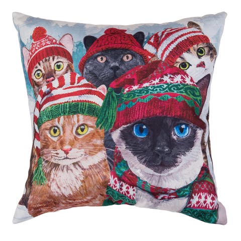Winter Cats In Knitted Holiday Hats Christmas Throw Pillow 18" x 18"