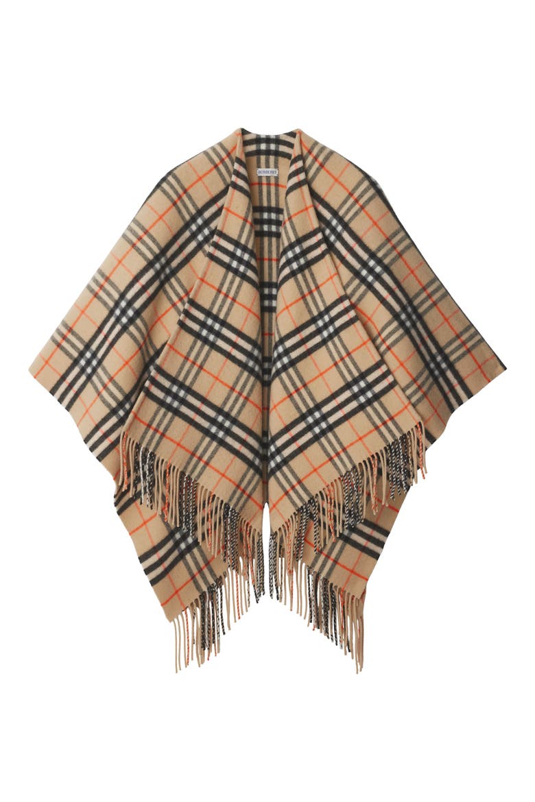 Check Wool & Cashmere Cape, Alternate, color, SAND