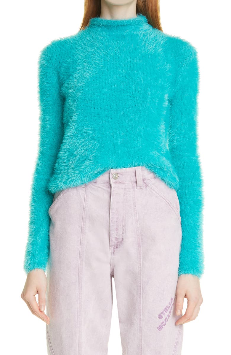 Stella McCartney Compact Faux Fur Turtleneck Sweater, Main, color, 