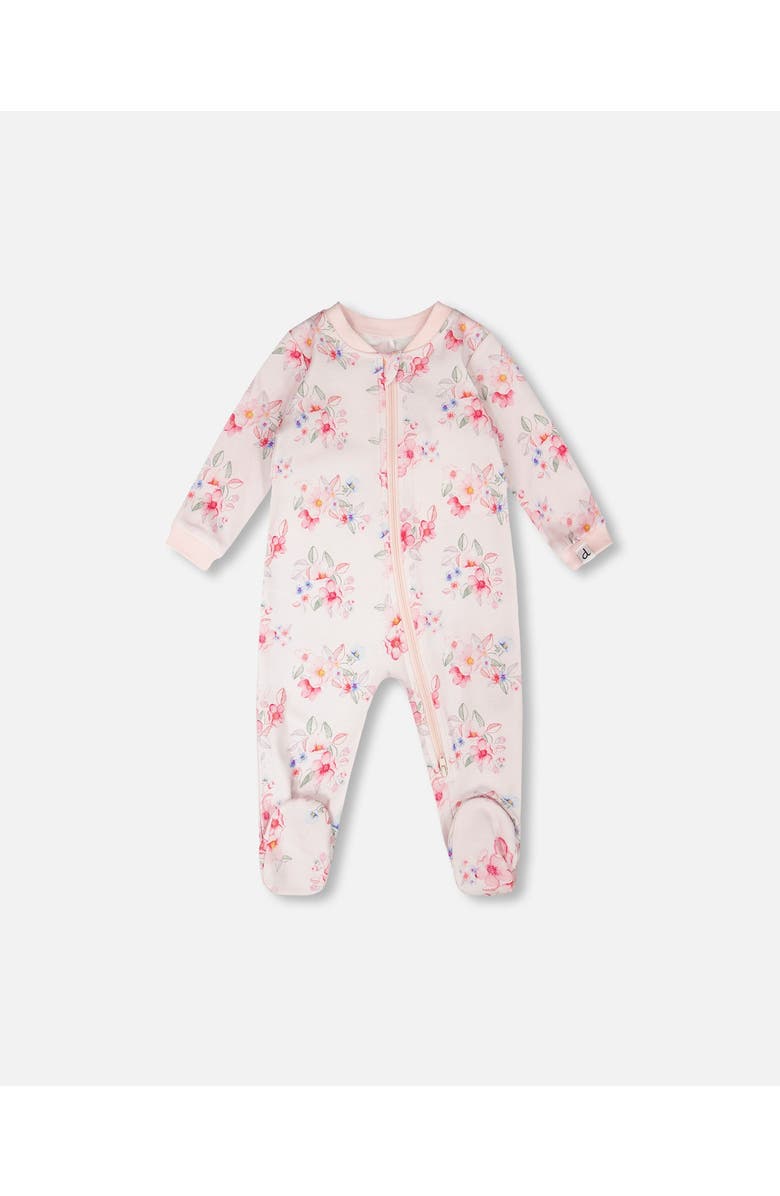 Deux par Deux Organic Cotton Flower Print One-Piece Pyjama, Main, color, Pink Printed Flowers