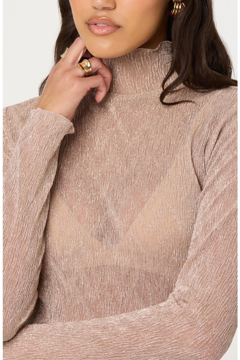 Kyra Metallic Mock Neck Shirt, Alternate, color, CHAMPAGNE