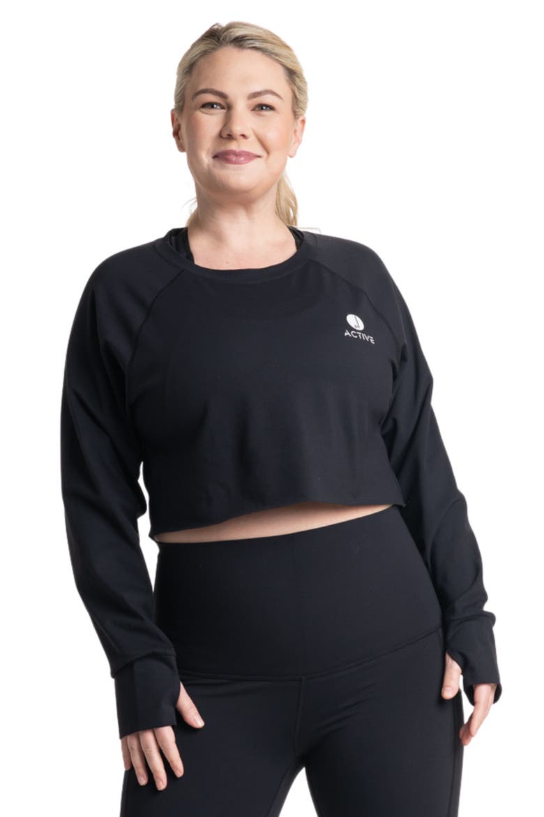 Sima Active Crop Long Sleeve Maternity Top, Alternate, color, BLACK