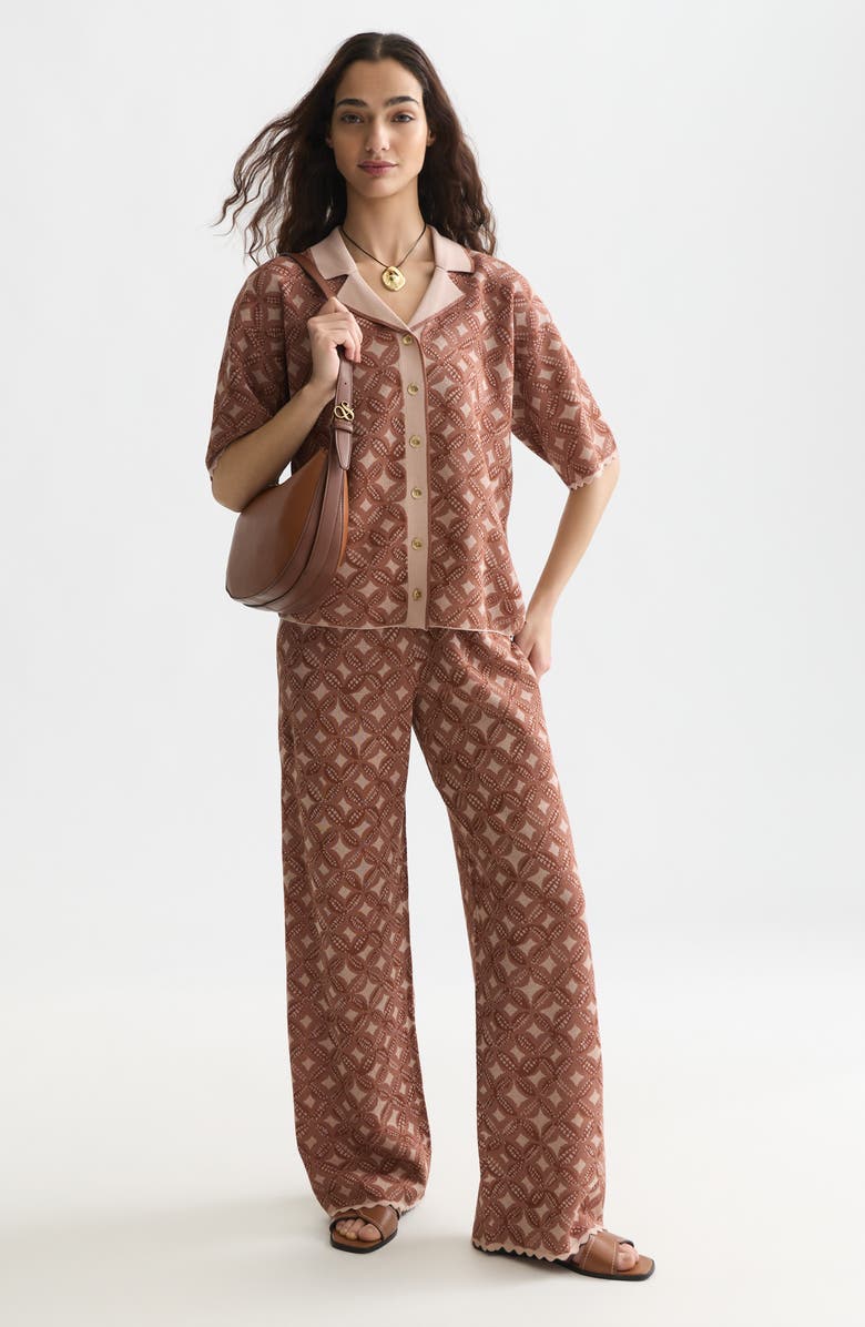 Scotch & Soda Jacquard Button Front Camp Sweater, Alternate, color, Rose Dust