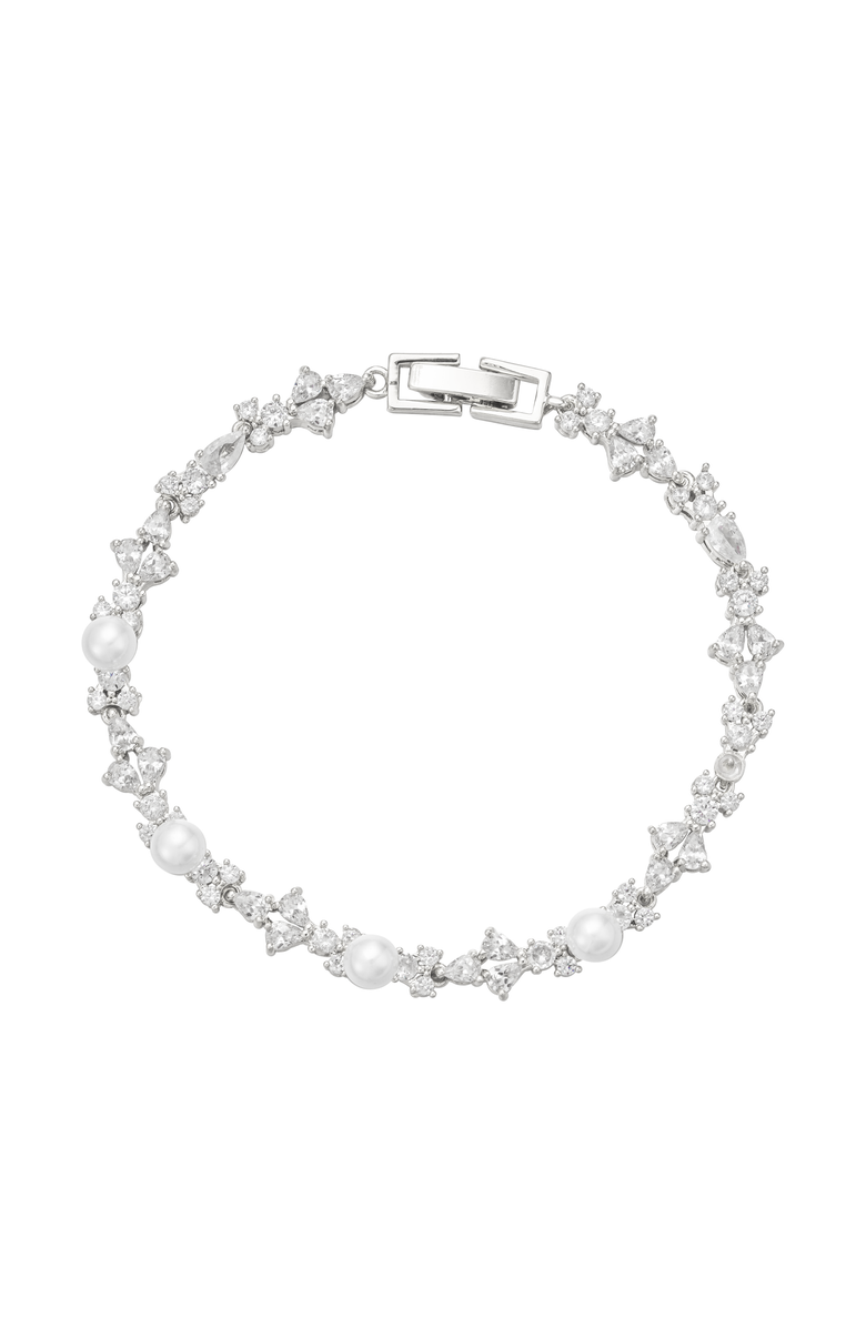 Untamed Petals Opulent Pearl and Crystal Bracelet, Main, color, Silver