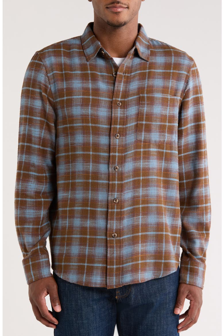Ombré Check Slub Cotton Flannel Button-Up Shirt, Alternate, color, BROWN DESERT MILO PLAID