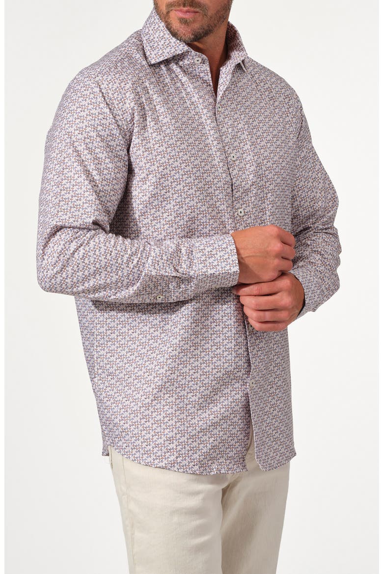 Mosaic Cotton Button-Up Shirt, Alternate, color, BROWN