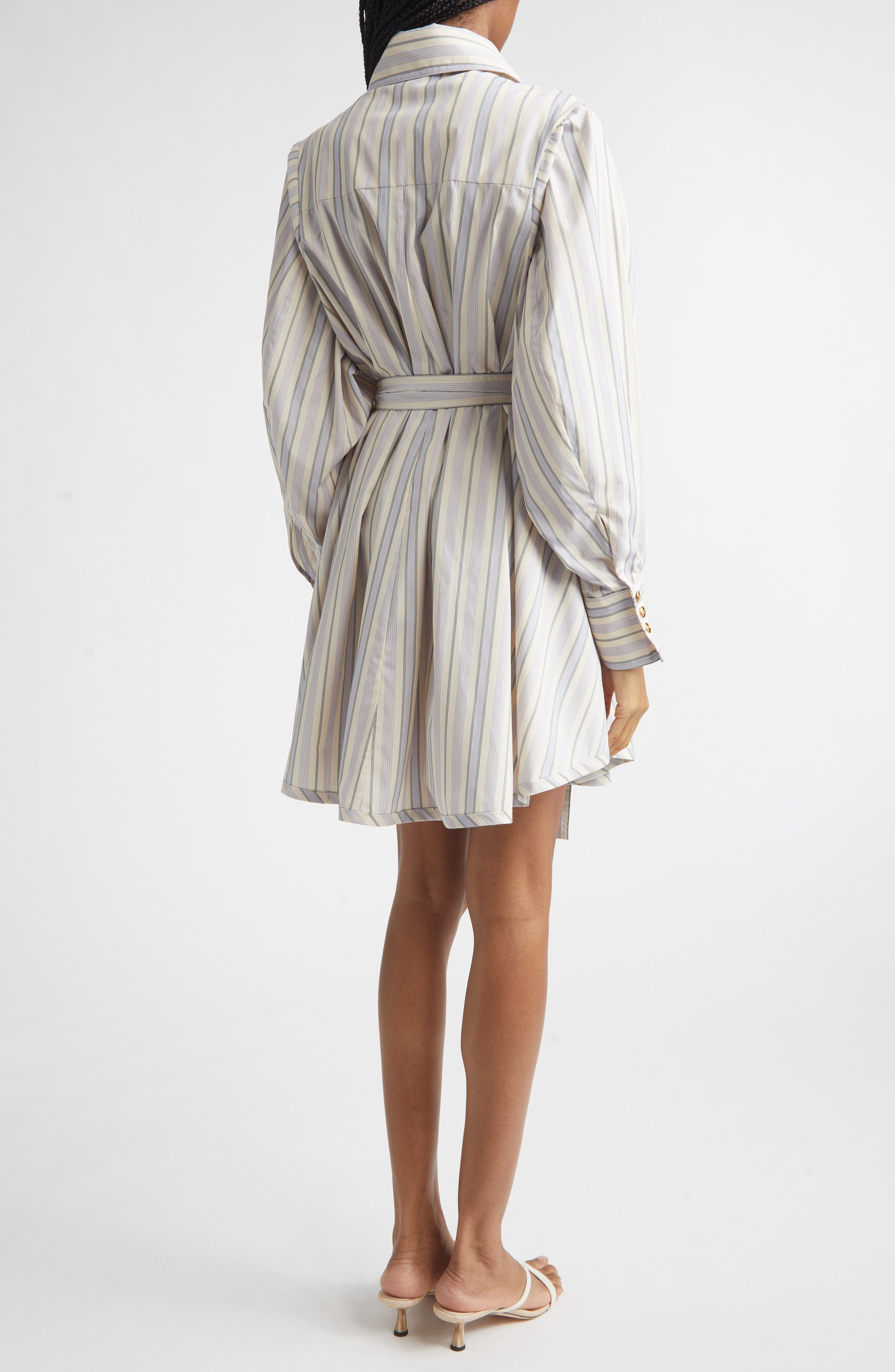 Stripe Tuck Long Sleeve Mini Shirtdress - image 2