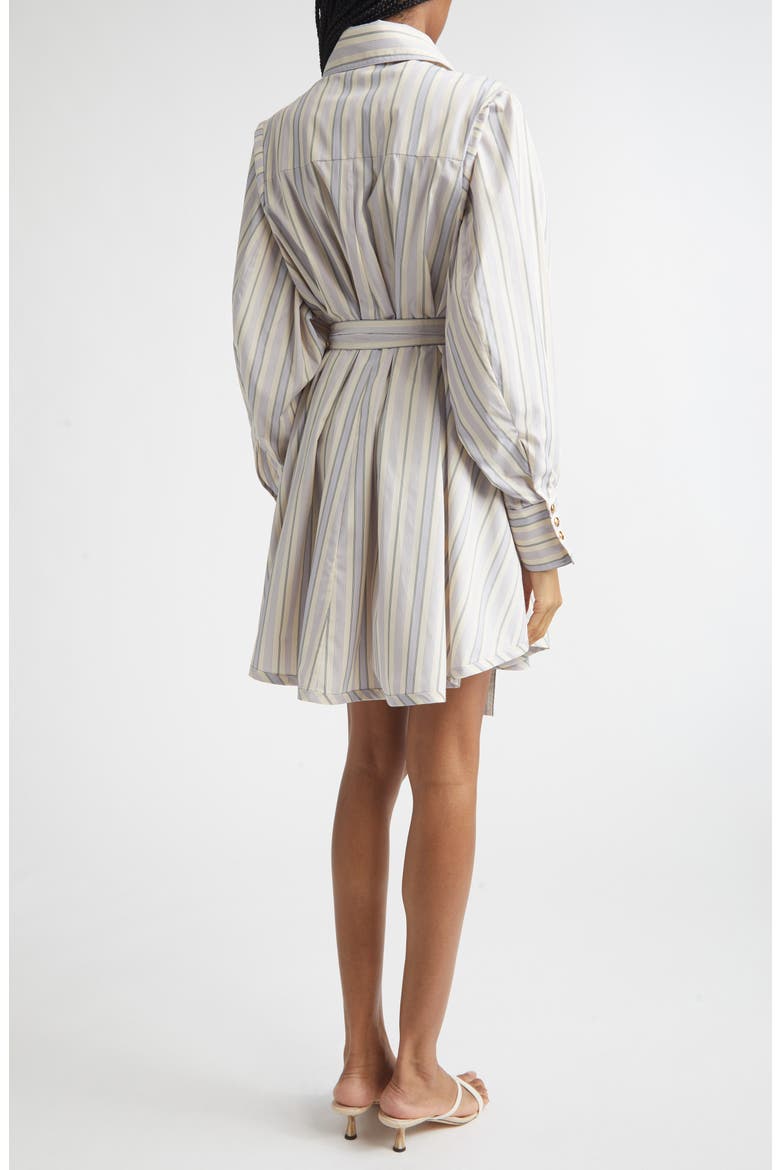 Stripe Tuck Long Sleeve Mini Shirtdress, Alternate, color, BLUE/ GREEN STRIPE