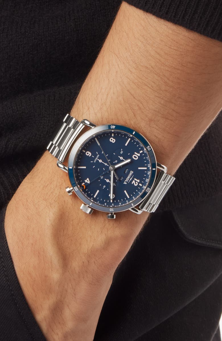 Shinola The Canfield Chrono Bracelet Watch, 45mm, Alternate, color, Midnightbl