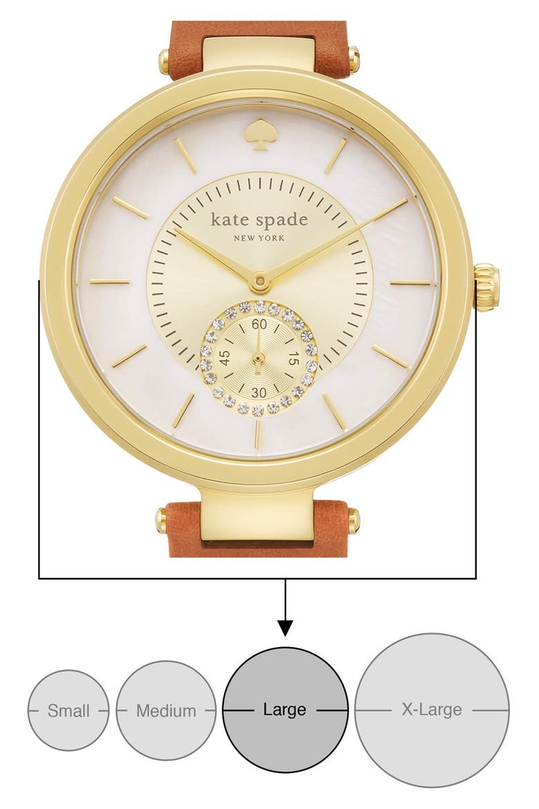 'perry' crystal accent leather strap watch, 38mm, Alternate, color, BROWN