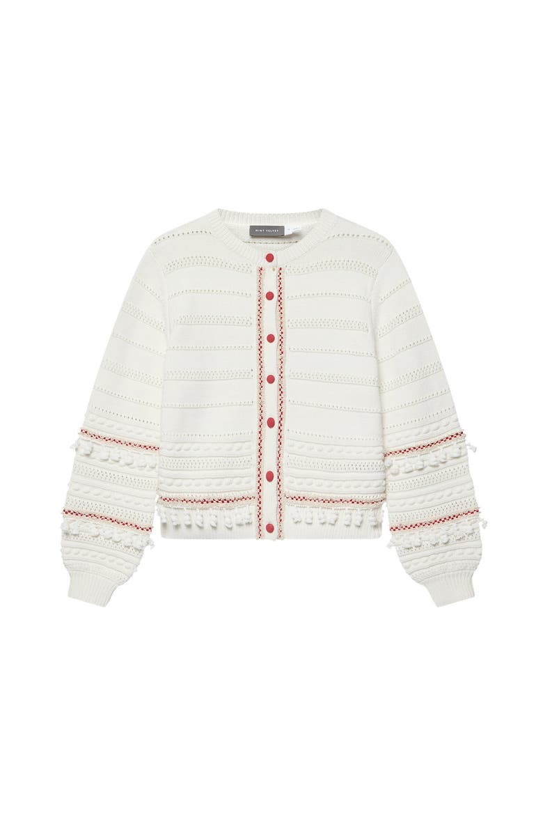 Cotton Blend Tassel Cardigan, Alternate, color, Ivory