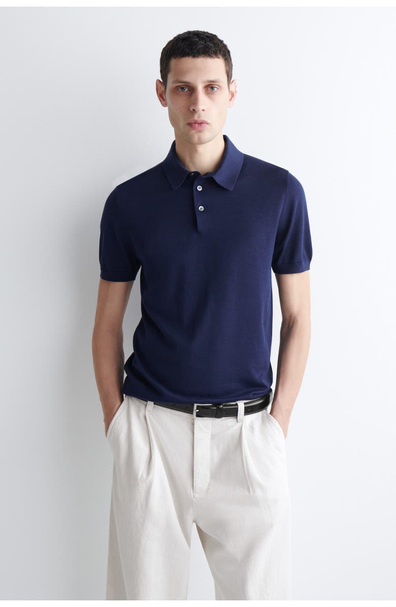 COS Slim Knitted Silk Polo Shirt, Main, color, Blue