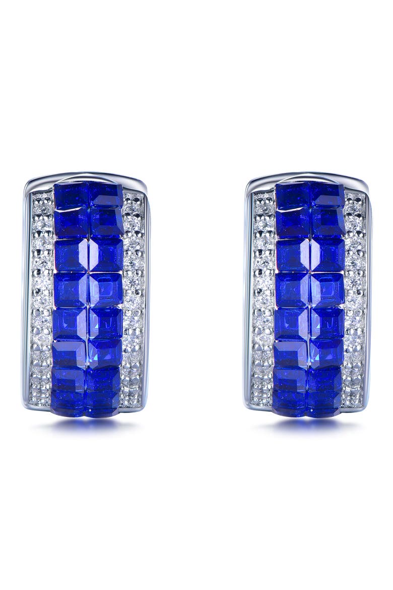 Cubic Zirconia Huggie Hoop Earrings, Main, color, BLUE
