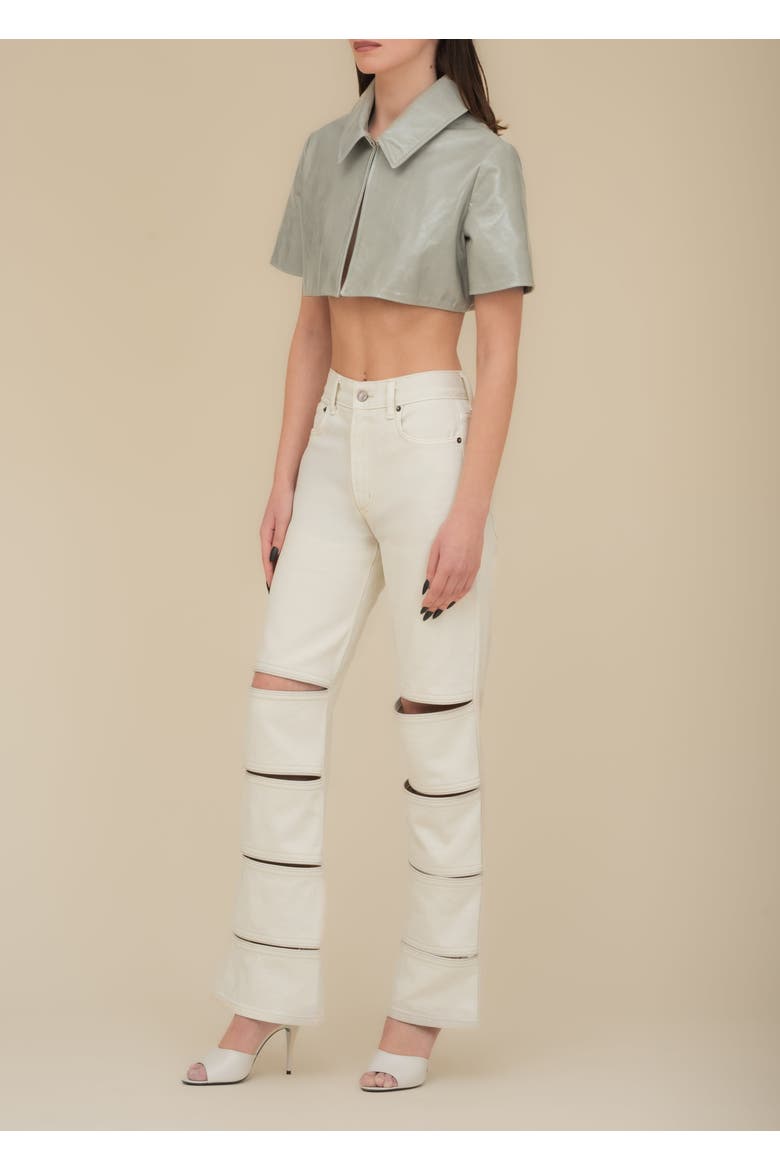 Circe Shiny Leather Cropped Bolero, Alternate, color, Sage