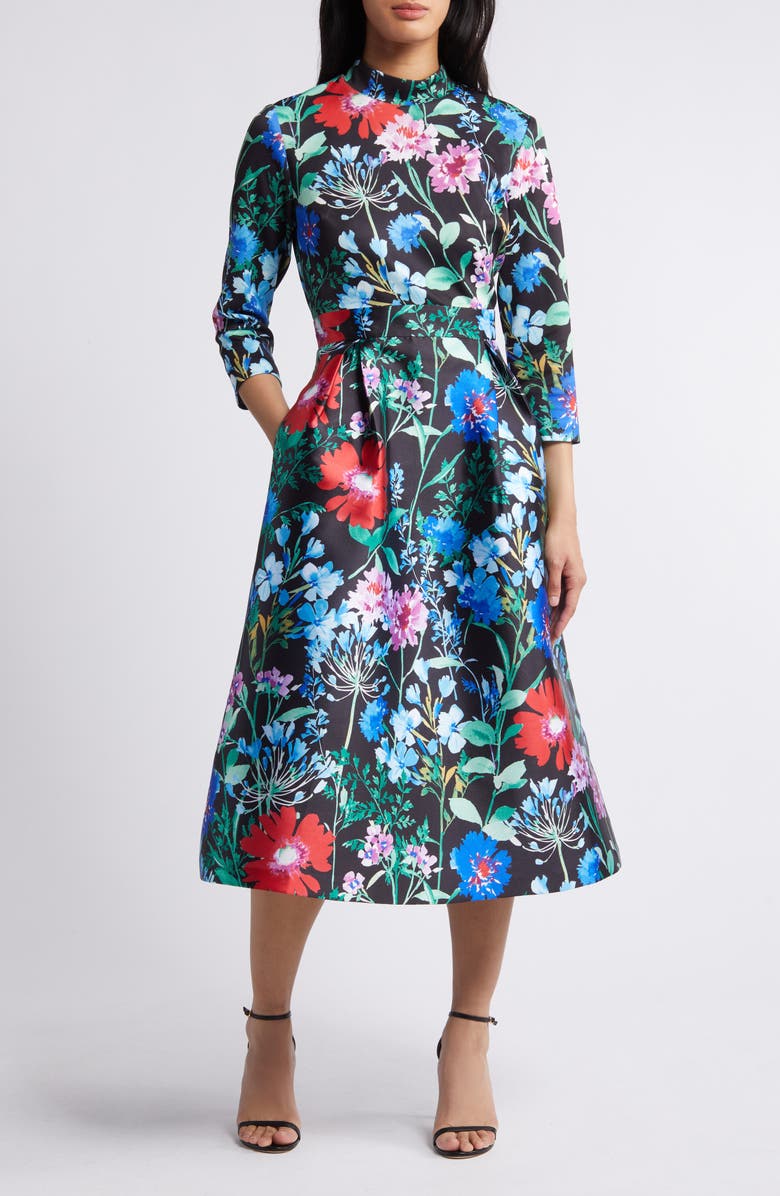 Julia Jordan Floral Three-Quarter Sleeve Midi Fit & Flare Dress, Main, color, 
