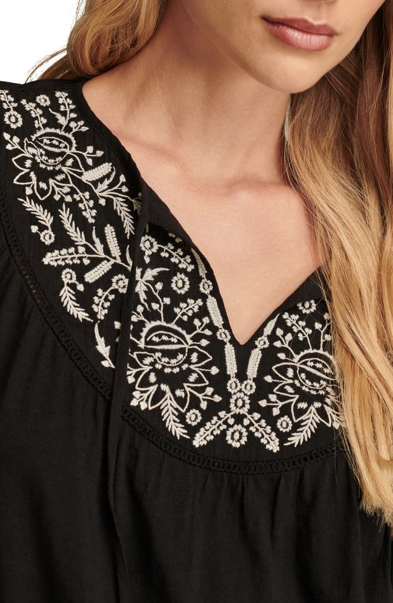 Lucky Brand Embroidered Cotton Peasant Top, Alternate, color, Caviar