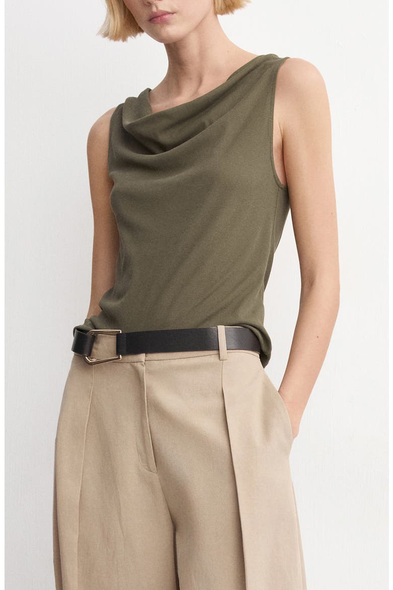 Fitted Cowl Neck Sleeveless Cotton Top, Main, color, KHAKI GREEN