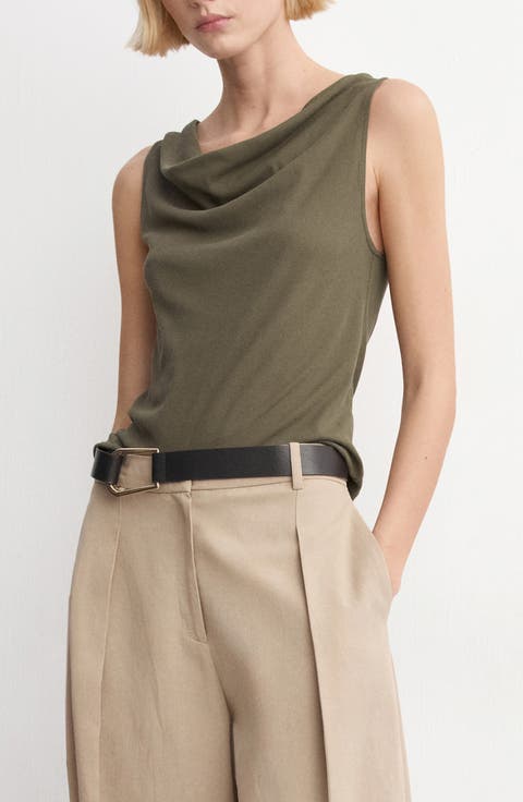 Fitted Cowl Neck Sleeveless Cotton Top