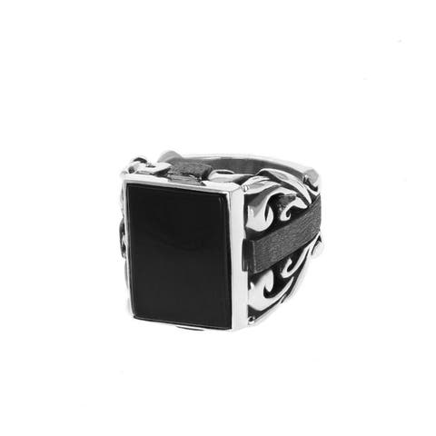 Onyx Insert Statement Scroll Ring with Flat Smooth Accents