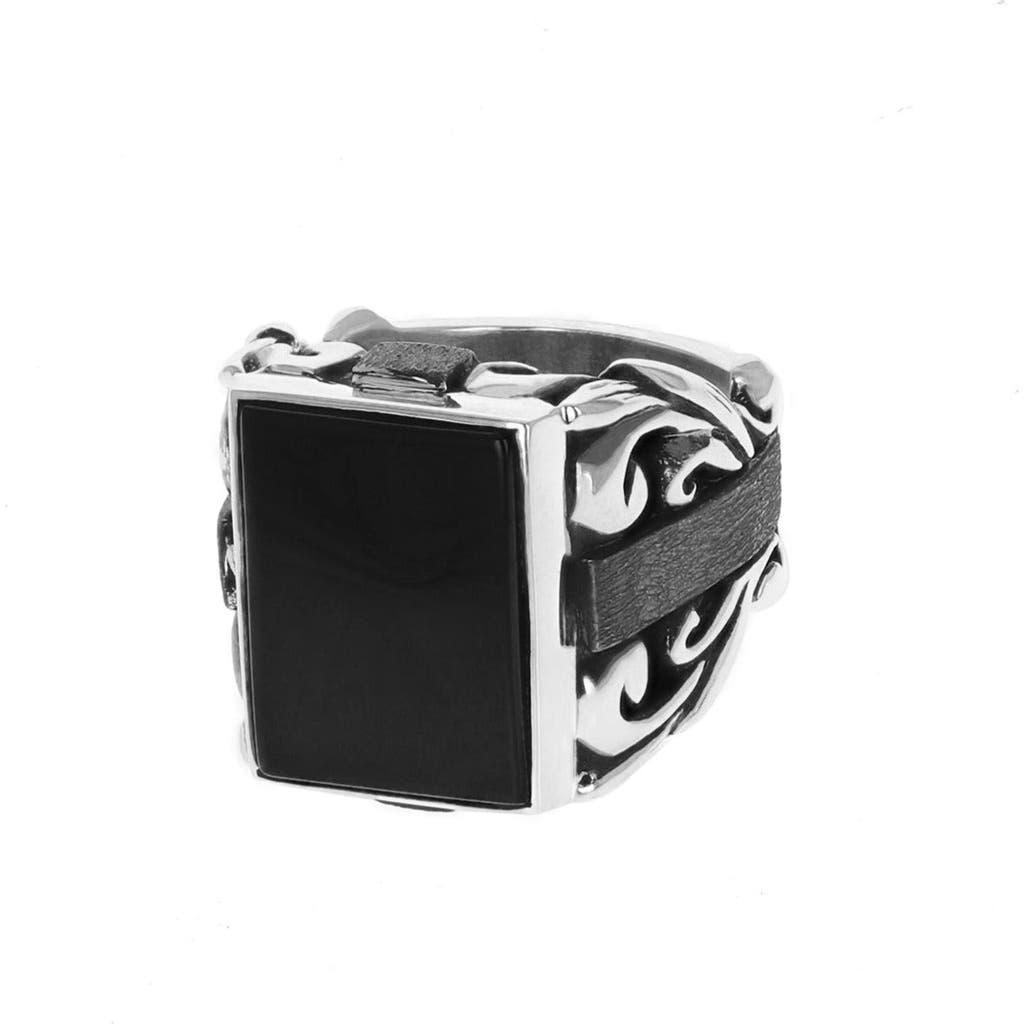 King Baby Studio Onyx Insert Statement Scroll Ring With Flat Smooth Accents In Black
