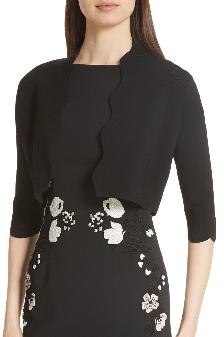 Scallop Trim Knit Bolero, Alternate, color, BLACK