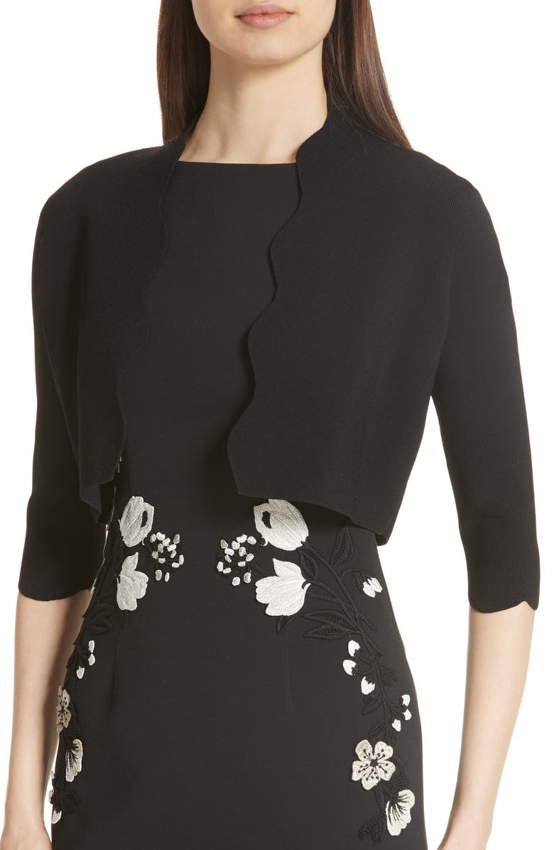 Lela Rose Scallop Trim Knit Bolero, Alternate, color, 