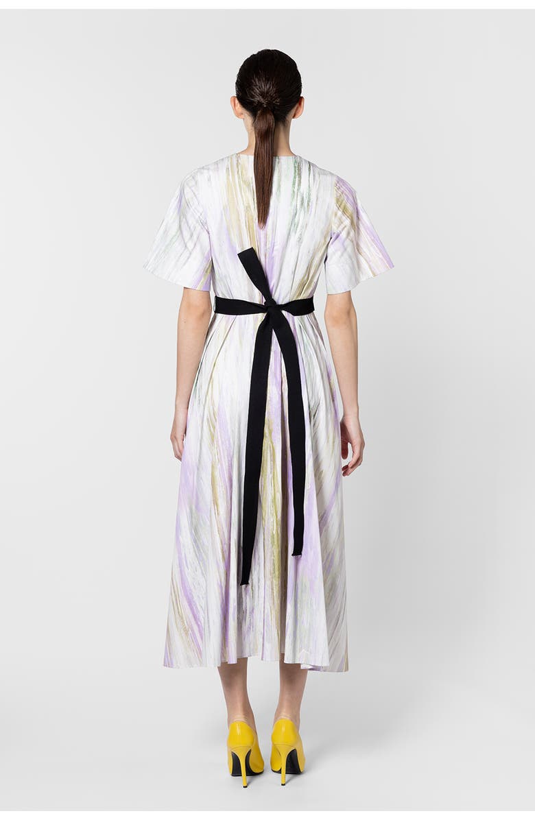 Roksanda Sana Printed V-Neck Midi Dress, Alternate, color, Brush Chalk / Wisteria