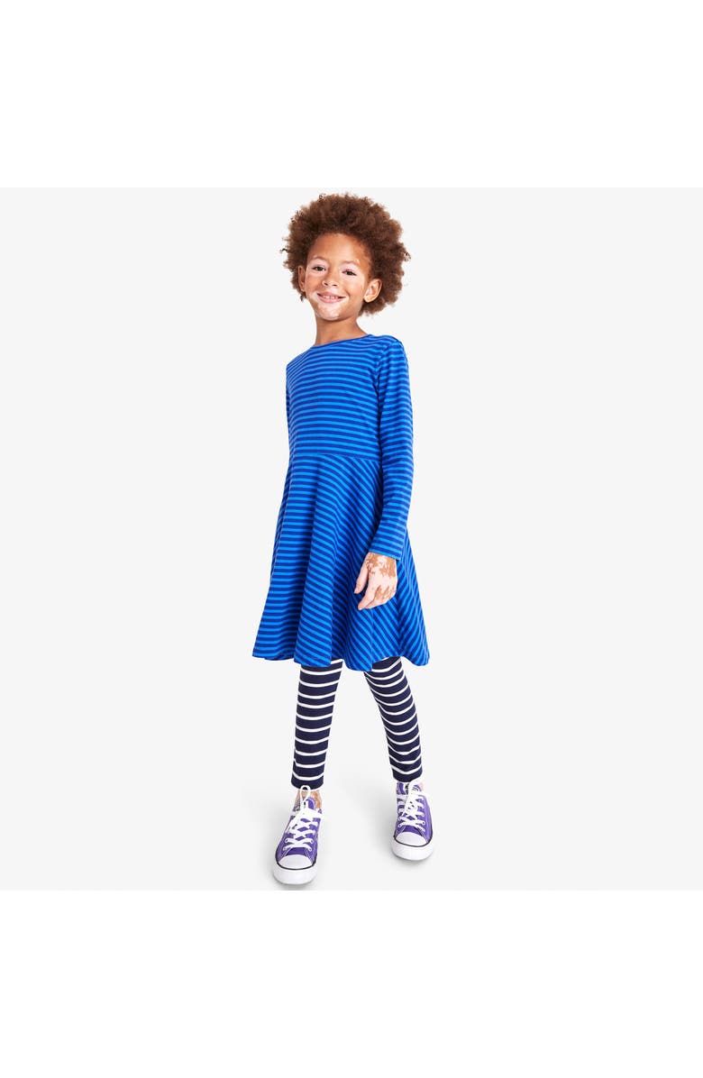 Primary Kids Long Sleeve Twirly Dress In Mini Stripe, Alternate, color, Blueberry Cobalt Stripe
