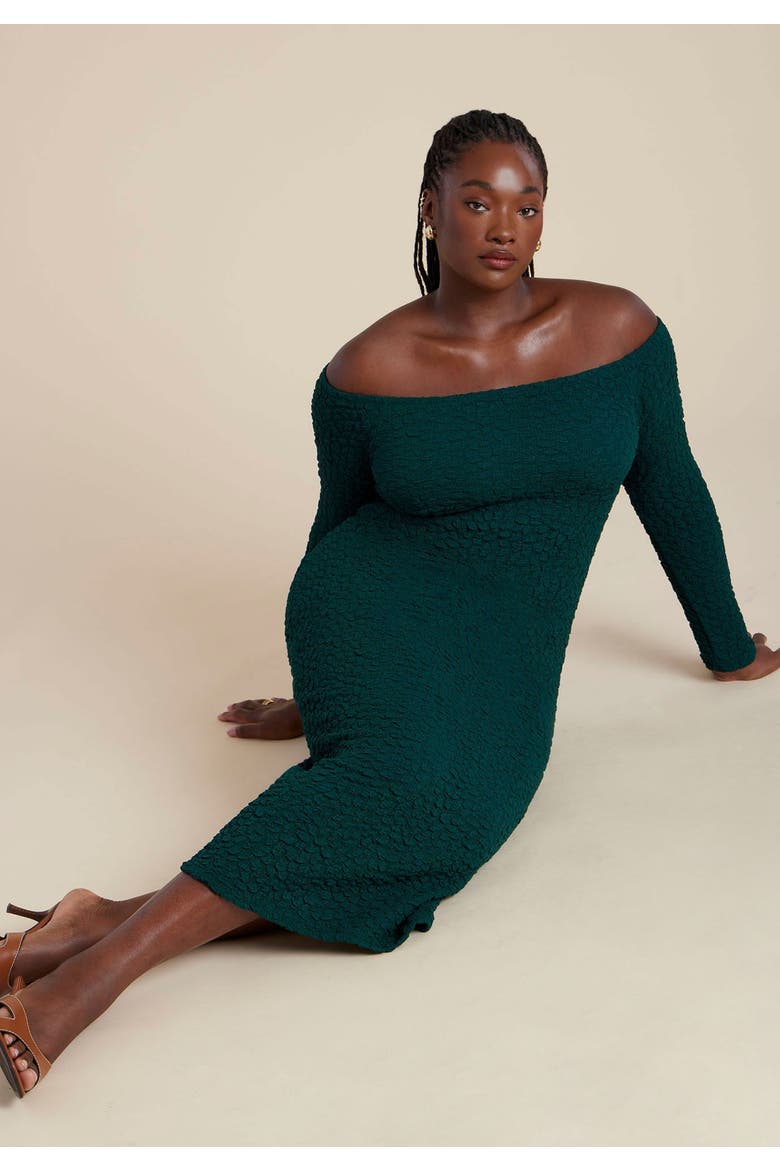 Off Shoulder Textured Dress, Alternate, color, EMERALD GREEN