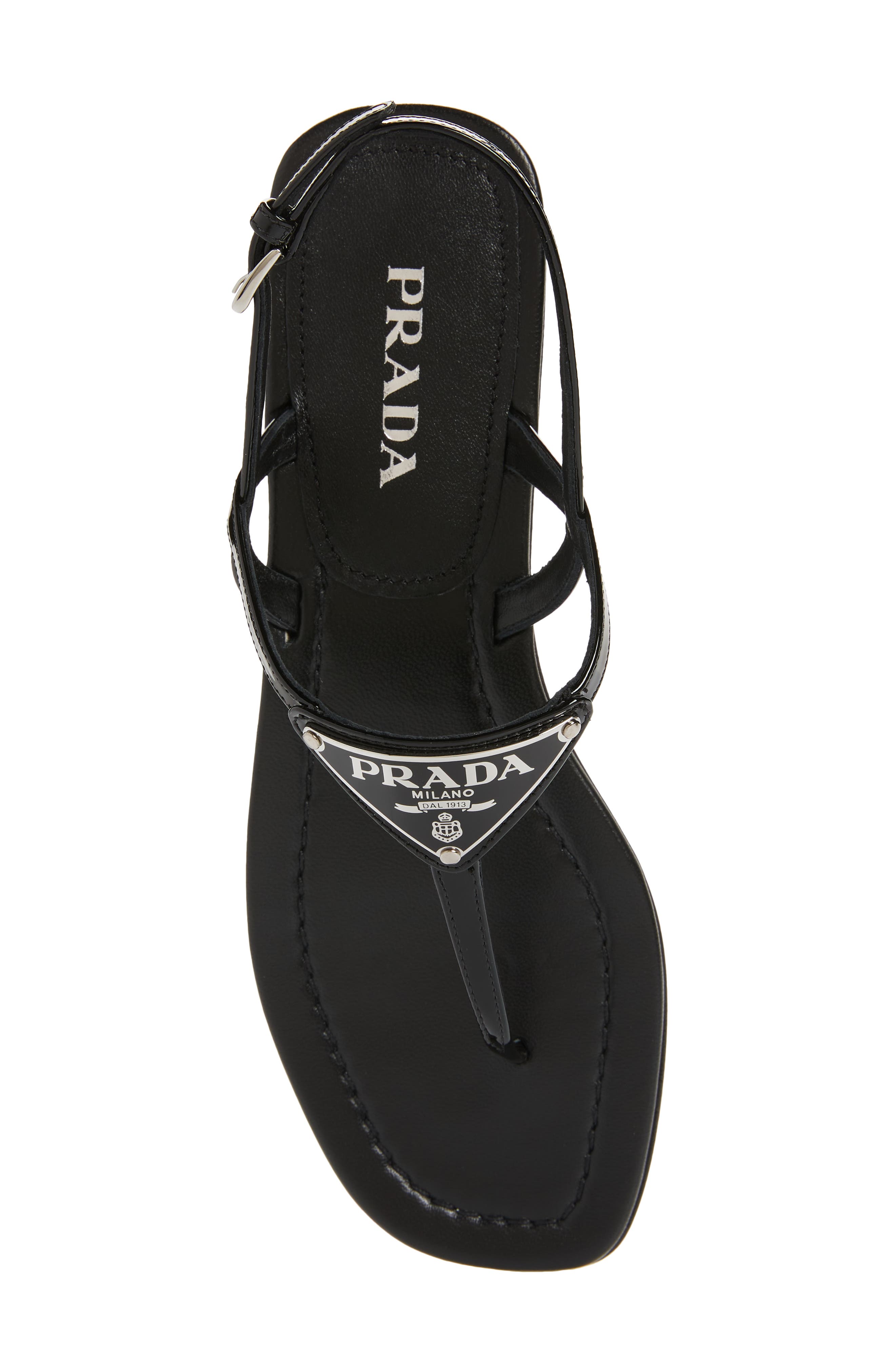 Prada Triangle Logo Sandal, Alternate, color, 