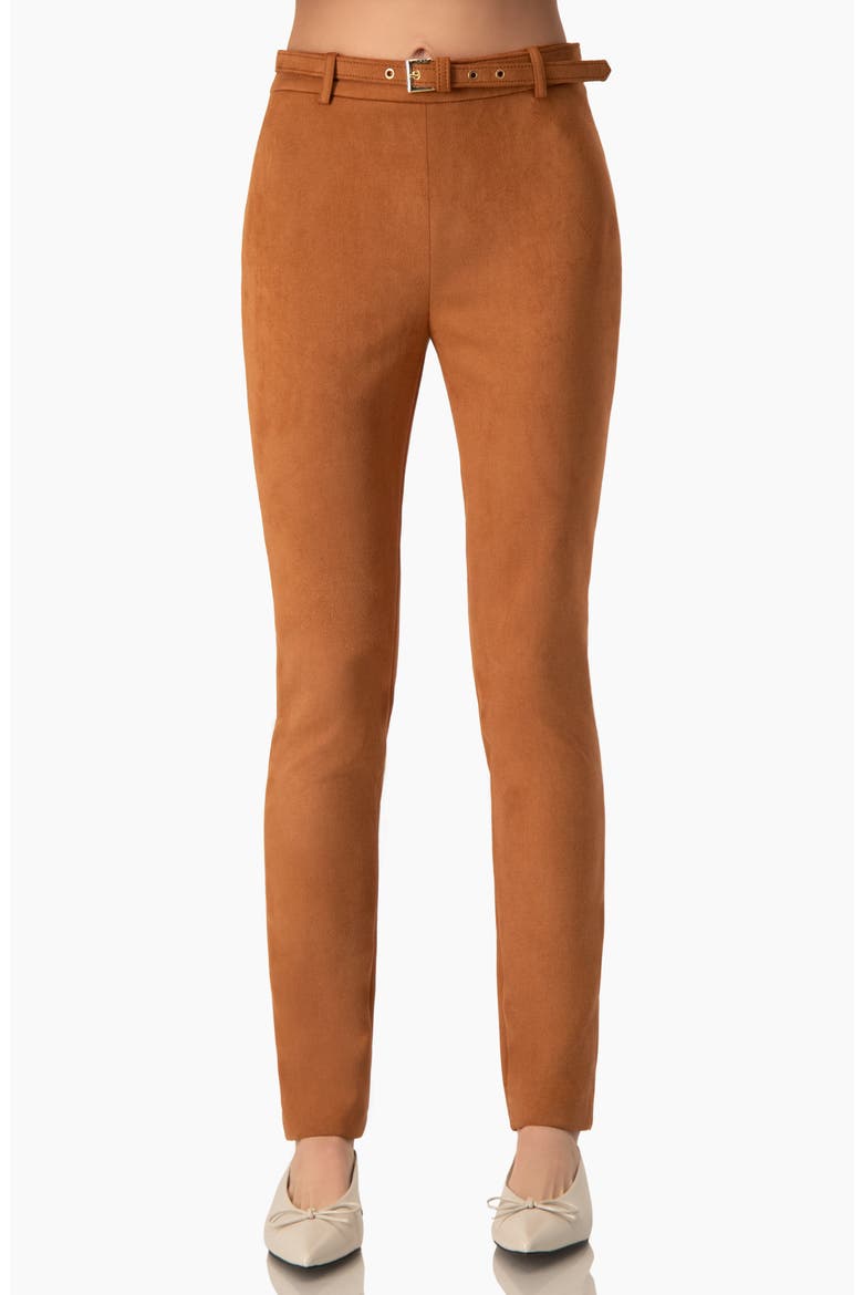 High-Rise Skinny Pants with Removable Belt In Faux Suede, Main, color, Chedron