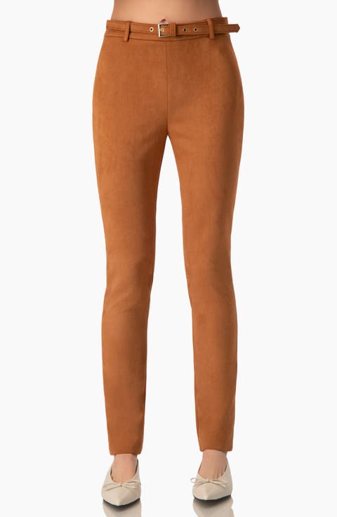 High-Rise Skinny Pants with Removable Belt In Faux Suede