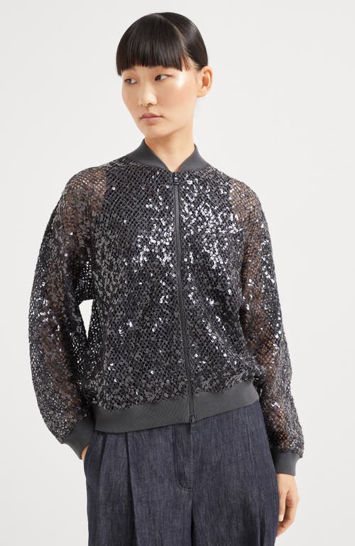 Brunello Cucinelli Dazzling Net Embroidery Cardigan In Navy Blue