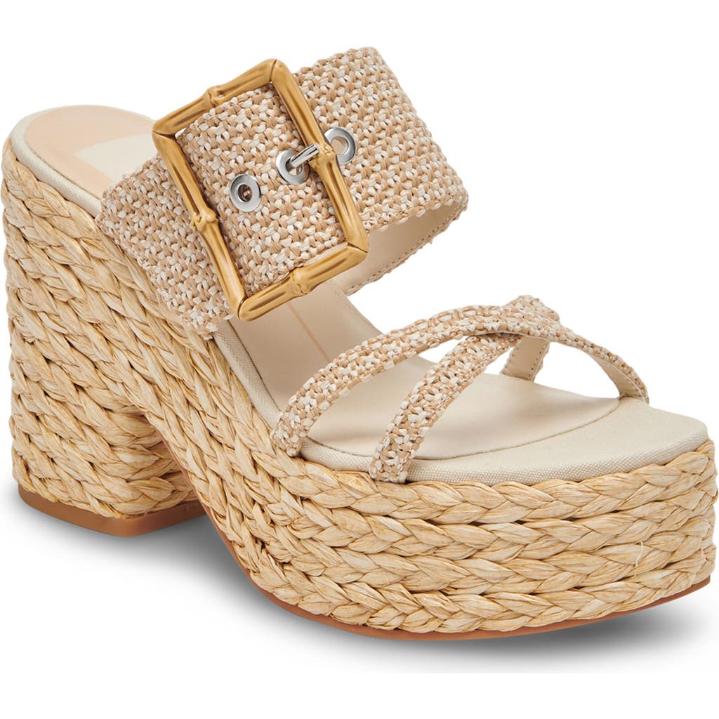 Dolce Vita Edwina Raffia Platform Slide Sandal In White/natural Raffia