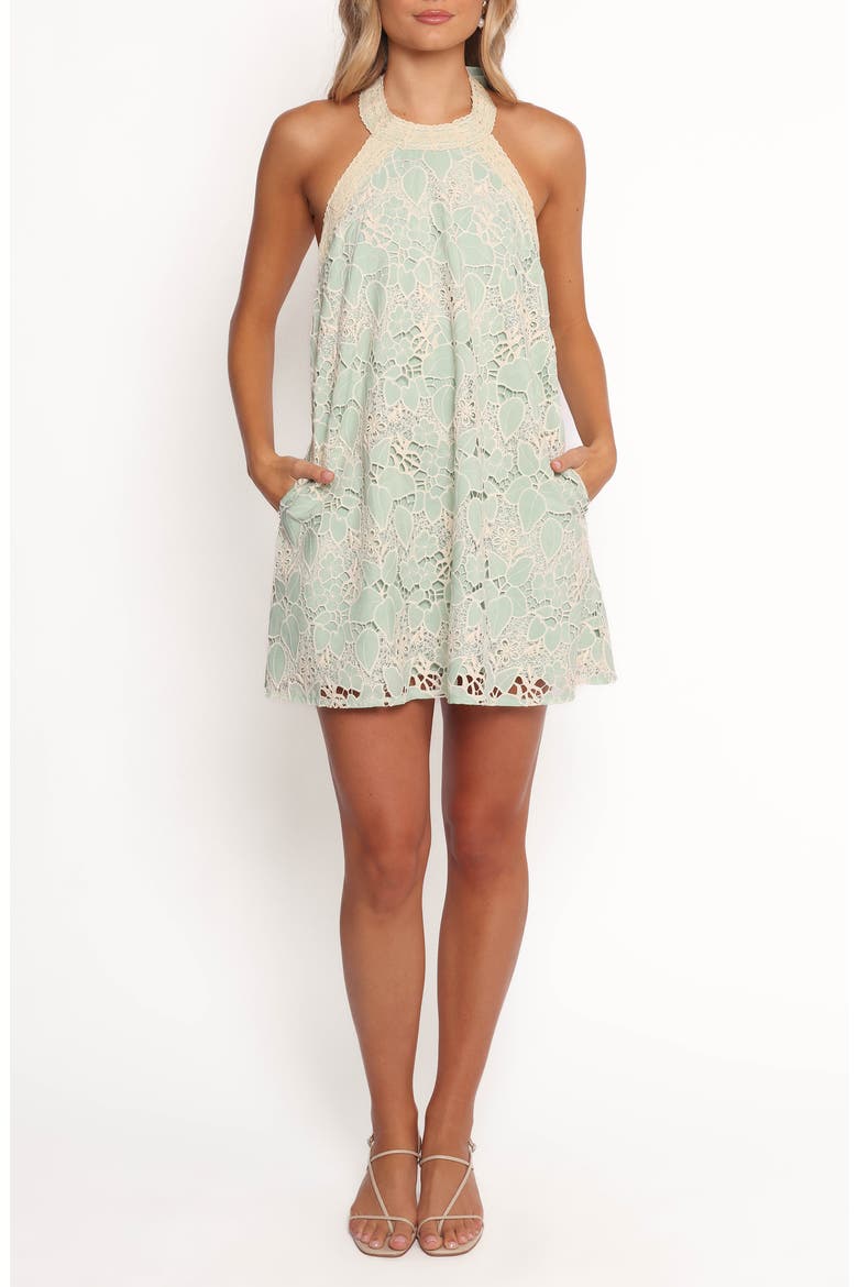 Florella Lace Trapeze Halter Minidress, Main, color, MINT