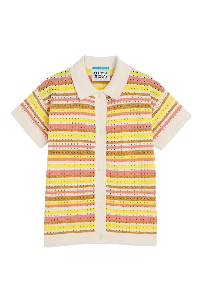 Kids' Stripe Open Stitch Polo Shirt, Main, color, STRIPE BLAZING YELLOW