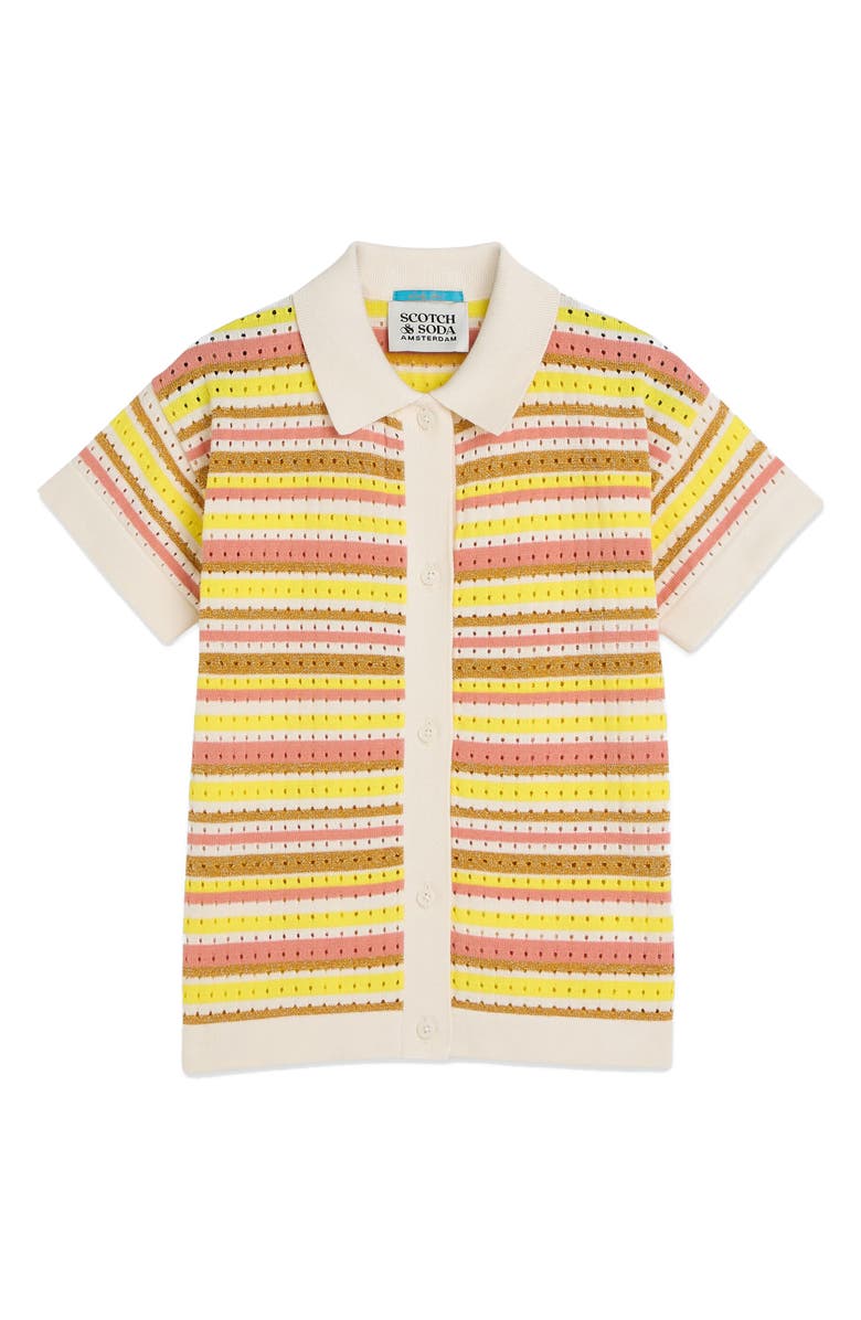 Scotch & Soda Kids' Stripe Open Stitch Polo Shirt, Main, color, Stripe Blazing Yellow