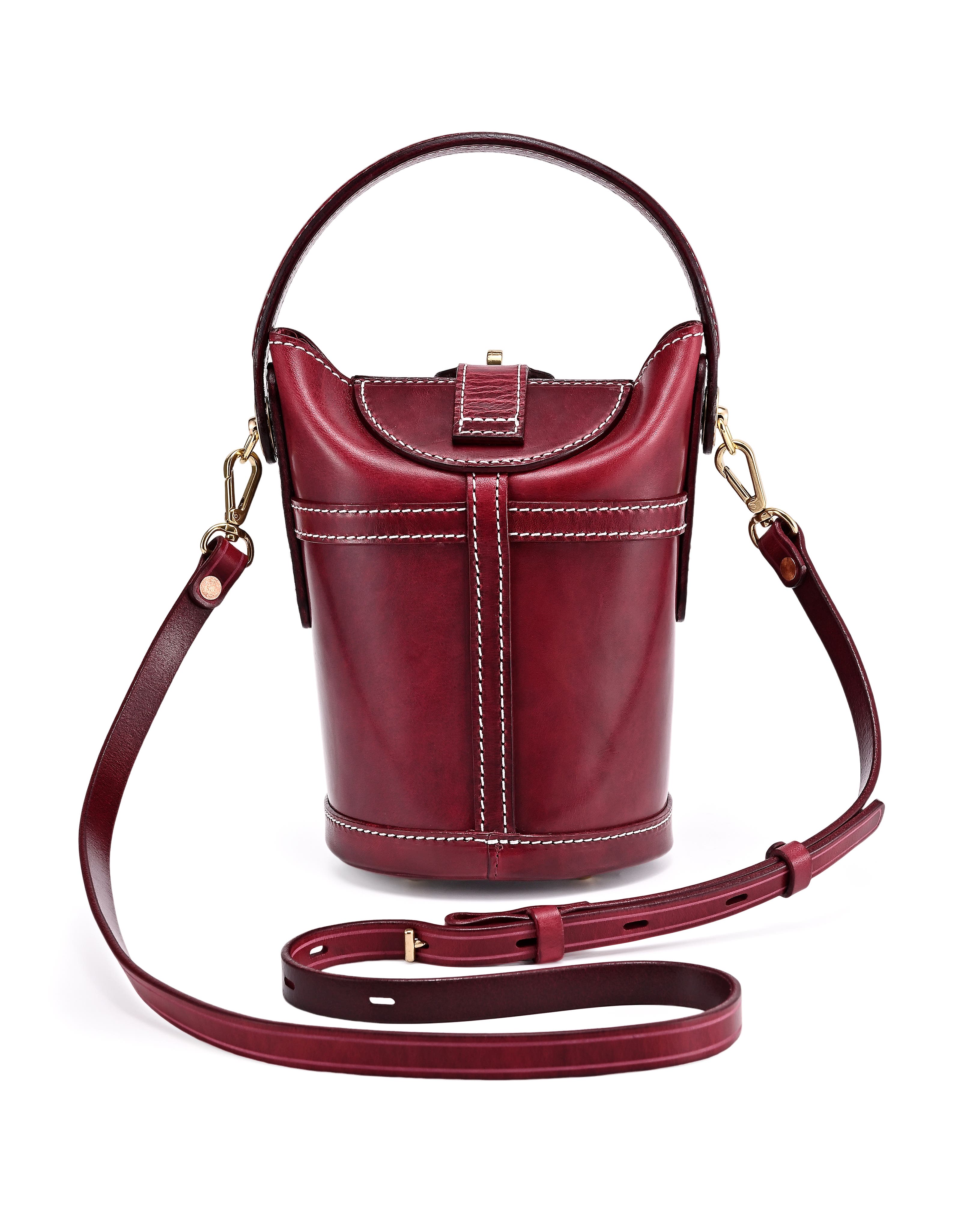 Begonia Genuine Leather Vintage Bucket Crossbody, Alternate, color, Maroon